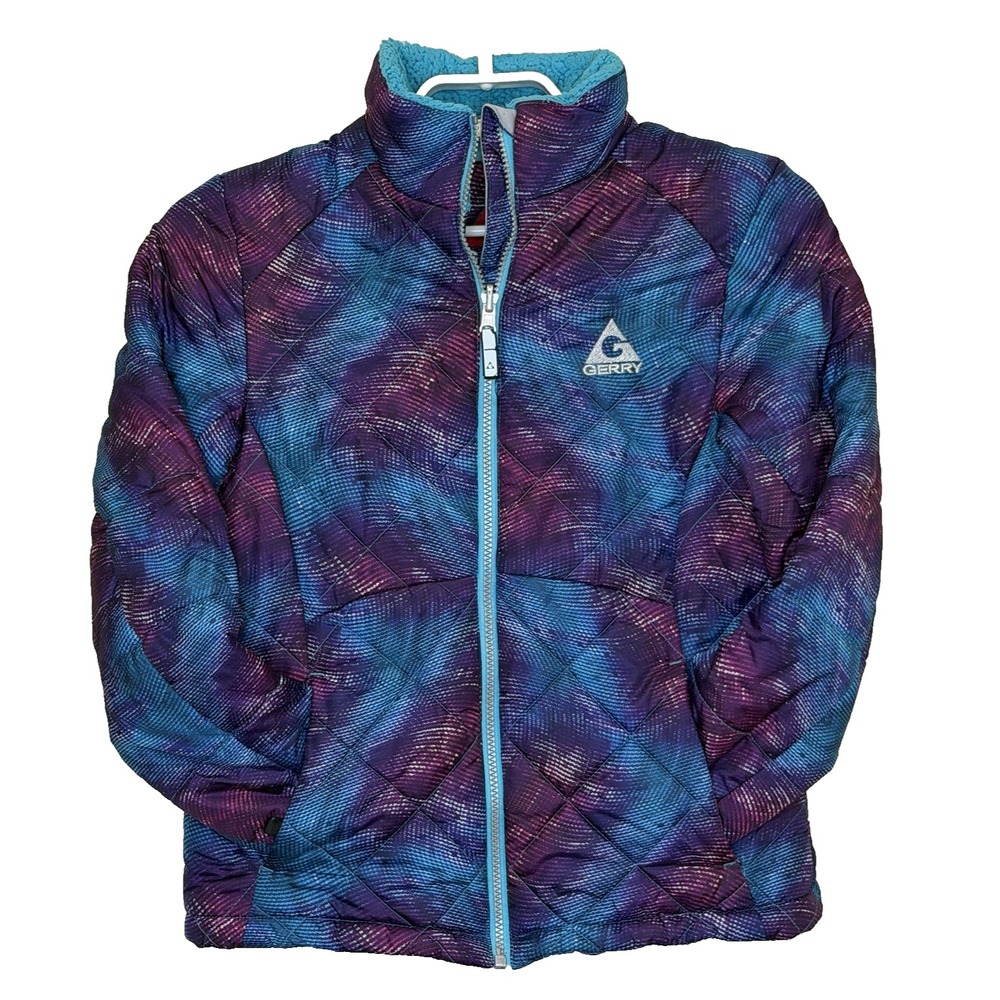 Gerry Puffer Girls Jacket Size M 10-12 Psychedelic Print Full Zip Ski Outdoor